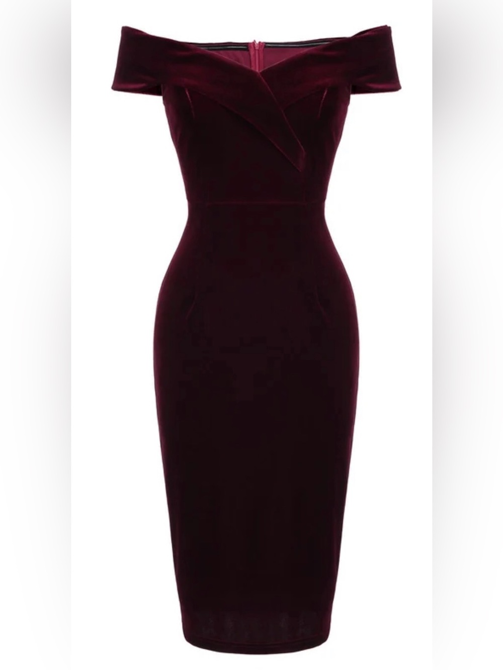 Wine Red 1960s Velvet Bodycon Vintage Style Dress